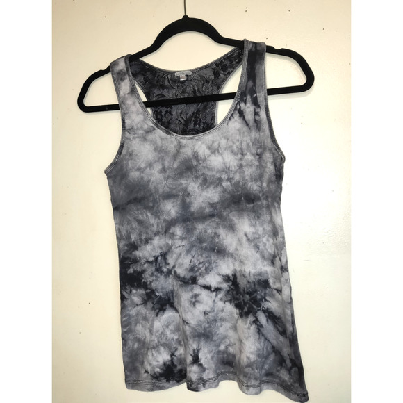 VTG Charlotte Russe Tie Dyed Tank Top Women's L Black Gray Y2K Ribbed Racer Back - Picture 1 of 12
